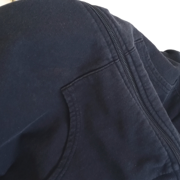 Vintage Black Cropped Long Sleeve Hoodie with White Racer Stripes M - Picture 9 of 11